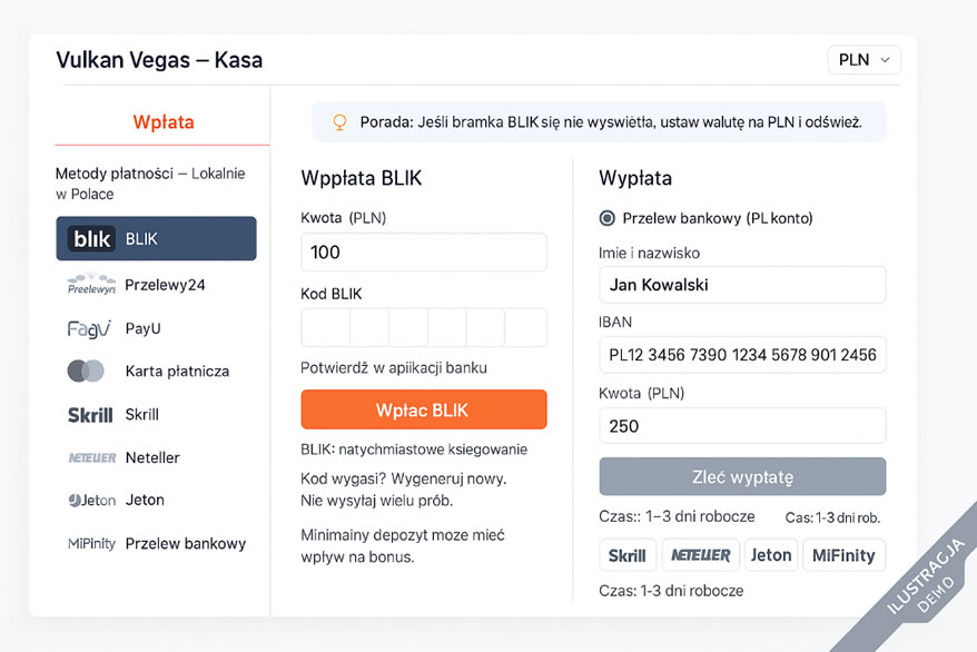 Czy BLIK Działa w Kasie Vulkan Vegas